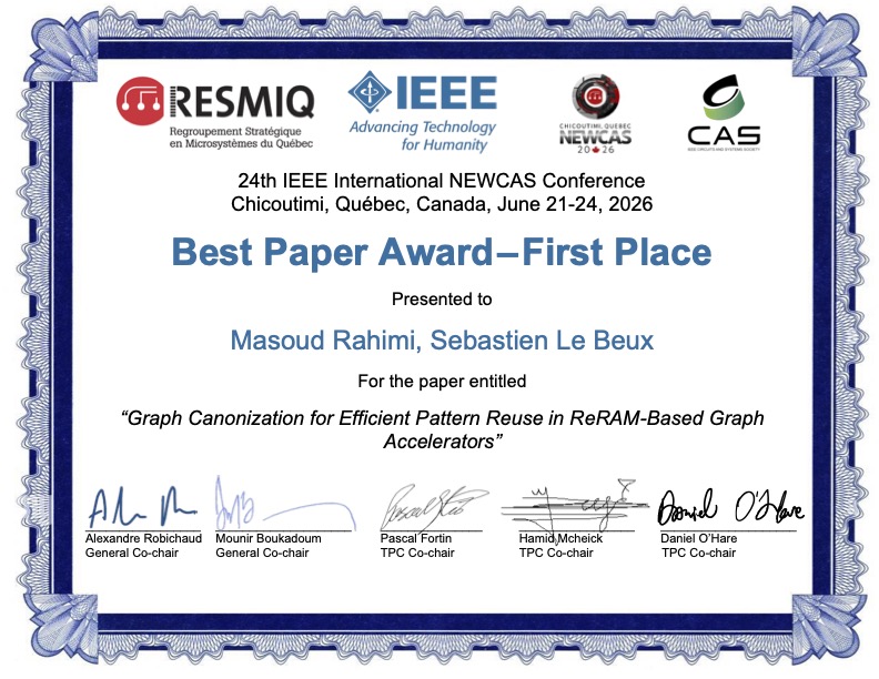 Best Paper Award — First Place at IEEE NEWCAS 2026